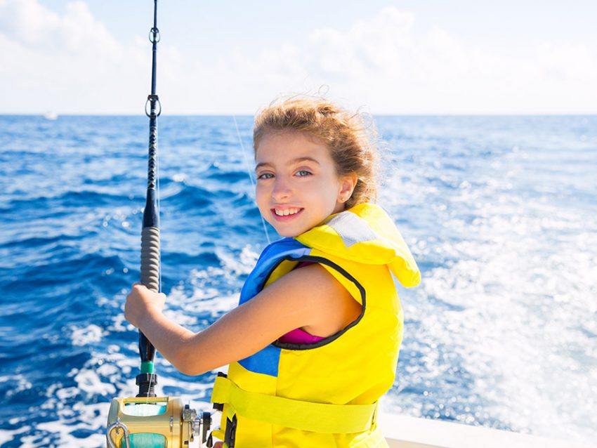 Blond Kid Girl Fishing